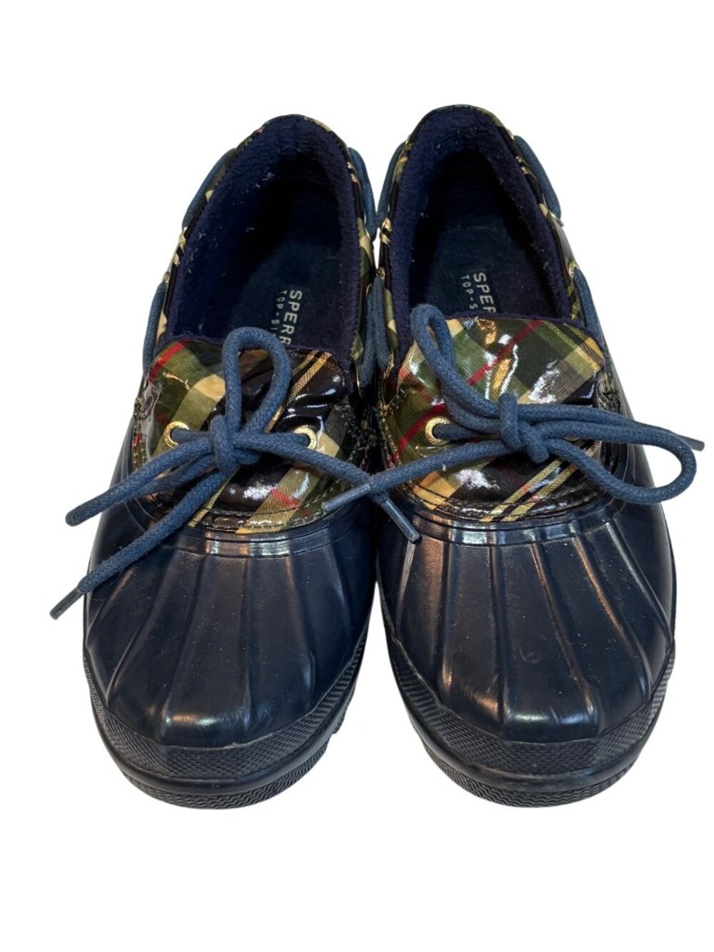 Sperry Top-Sider Womens Waterproof Rubber Duck Boots With Plaid Design 6 Navy & - Picture 12 of 13